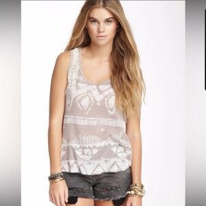 We The Free Beige and White Patterned Tank Top
